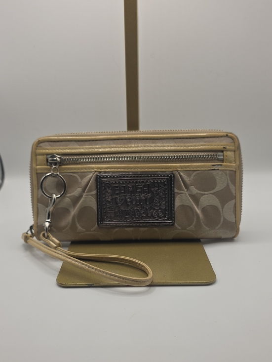 Coach Handbags - Coach Beige/Tan Signature Wristlet with Detachable Strap